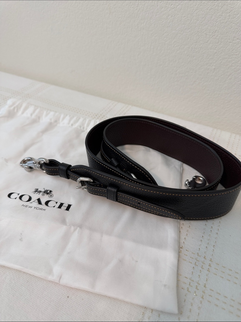 Coach Novelty Strap Black Pebbled Leather w/ Yellow Stitching
